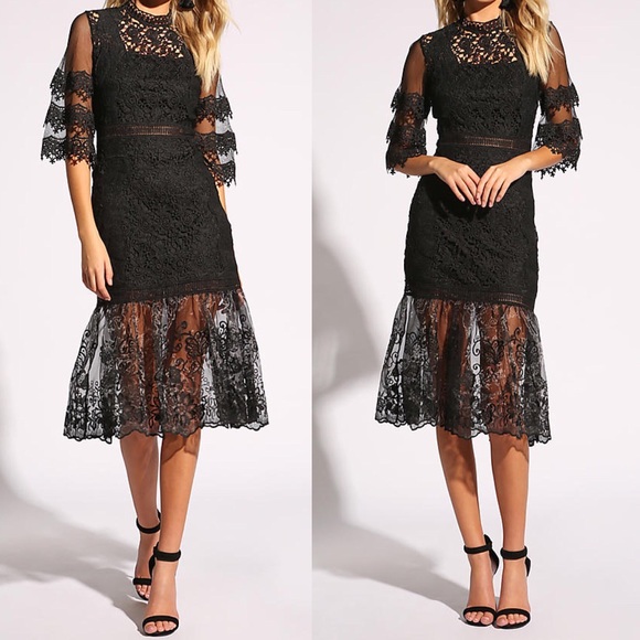 Love Culture Black Tulle Embroidered Dress - Picture 1 of 5
